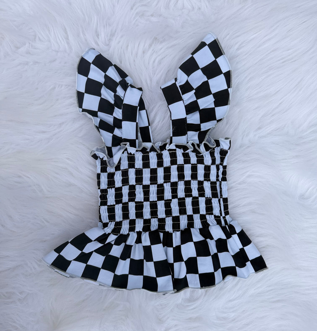 Black & White Checkered Scrunch Top