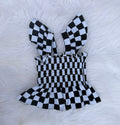 Black & White Checkered Scrunch Top
