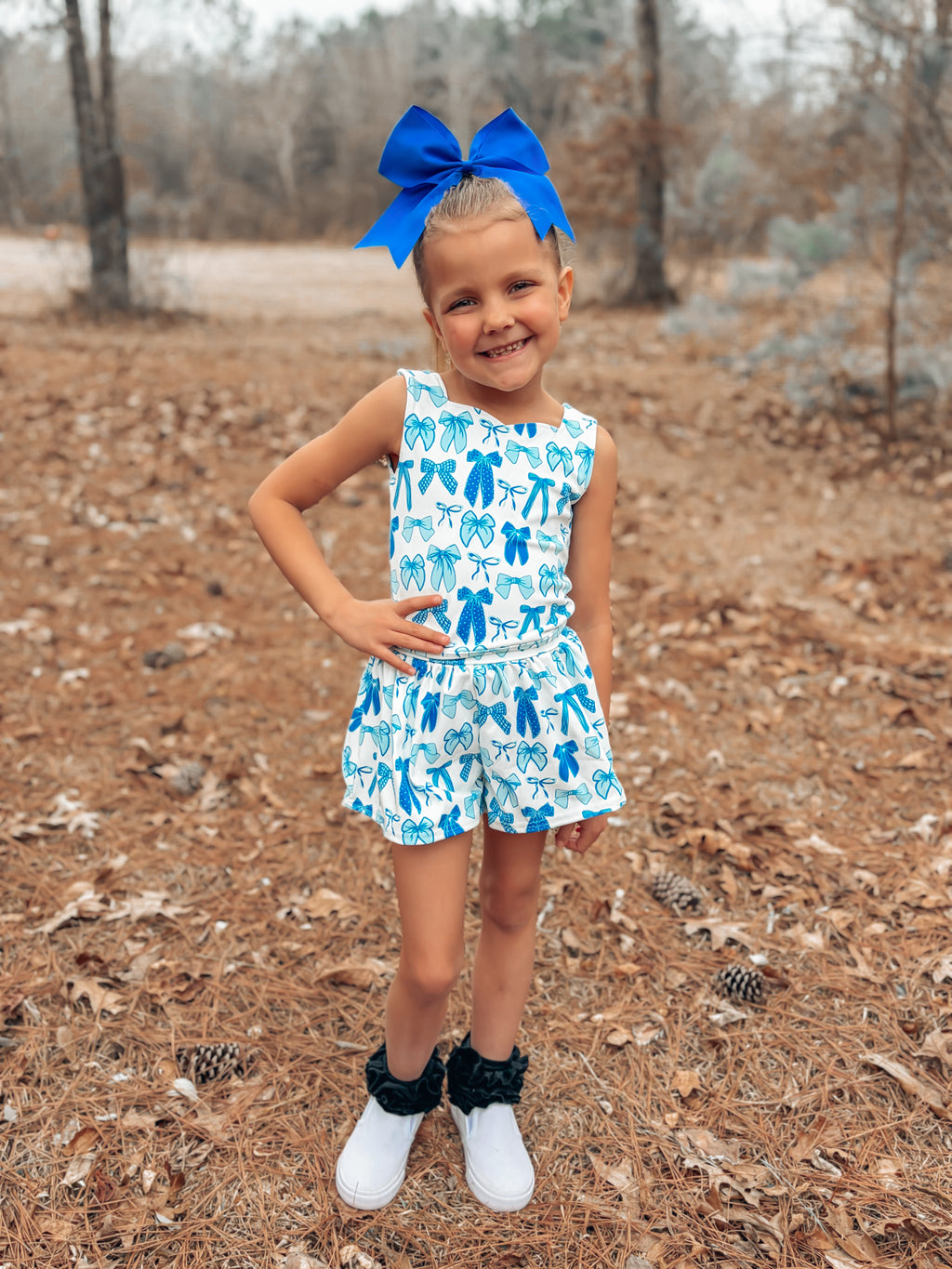 Blue Tide Bows Yoga Short Set