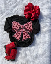 Load image into Gallery viewer, Black Valentines Day Patch Bubble Rompers
