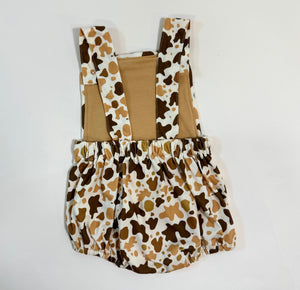 Cow Smocked Suspender Bubble Romper