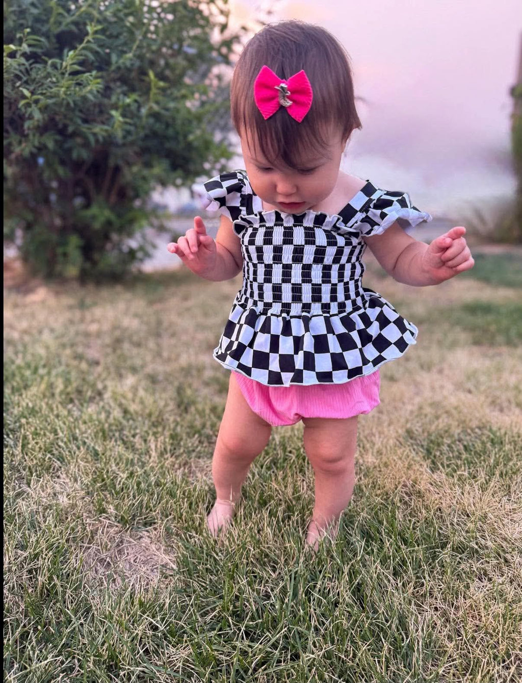 Black & White Checkered Scrunch Top