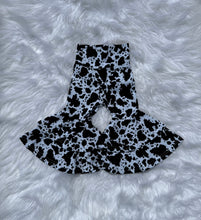 Load image into Gallery viewer, Black Cow Print Double Bell Bottoms
