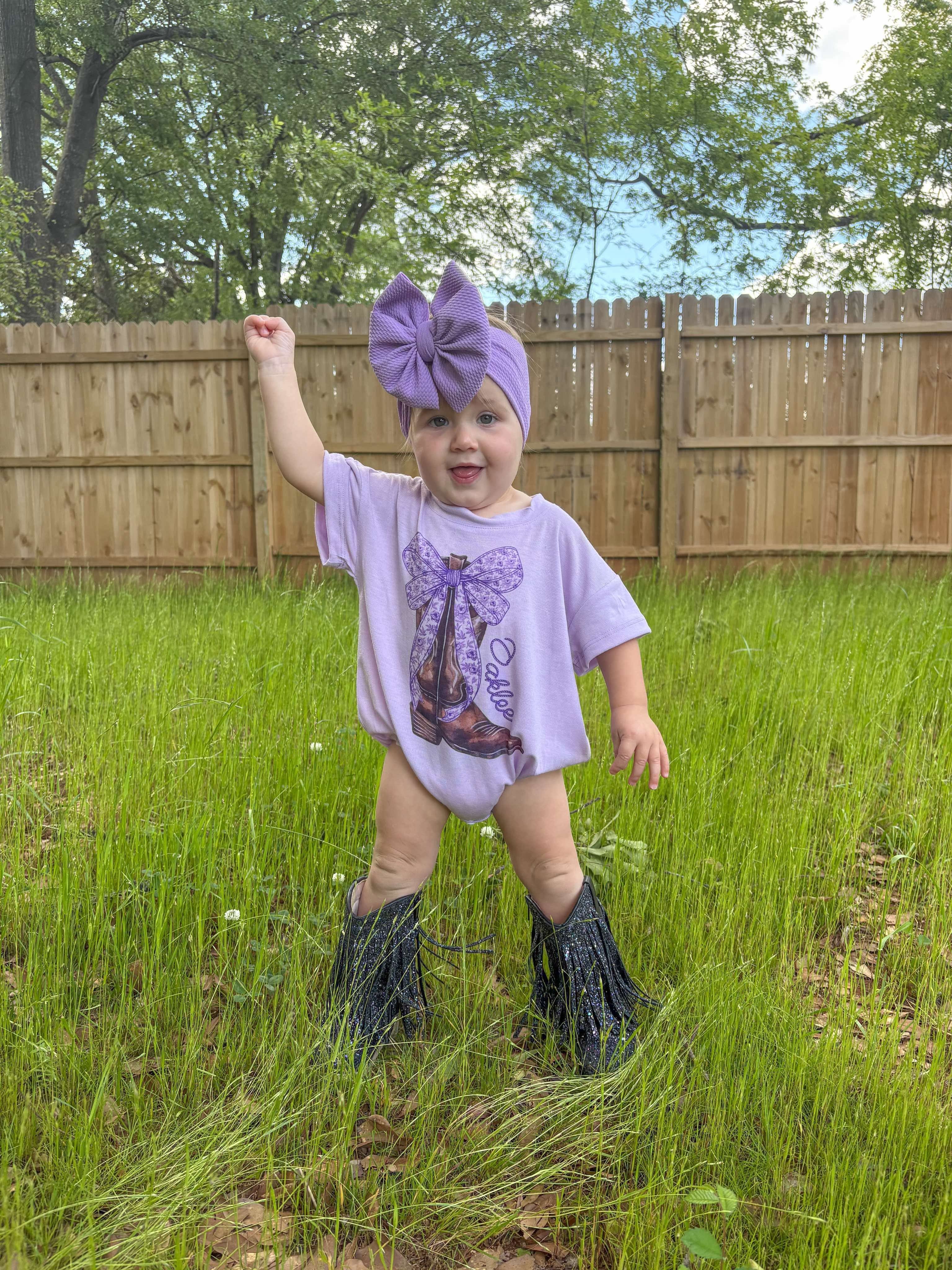 Purple Toile Name Bubble Romper