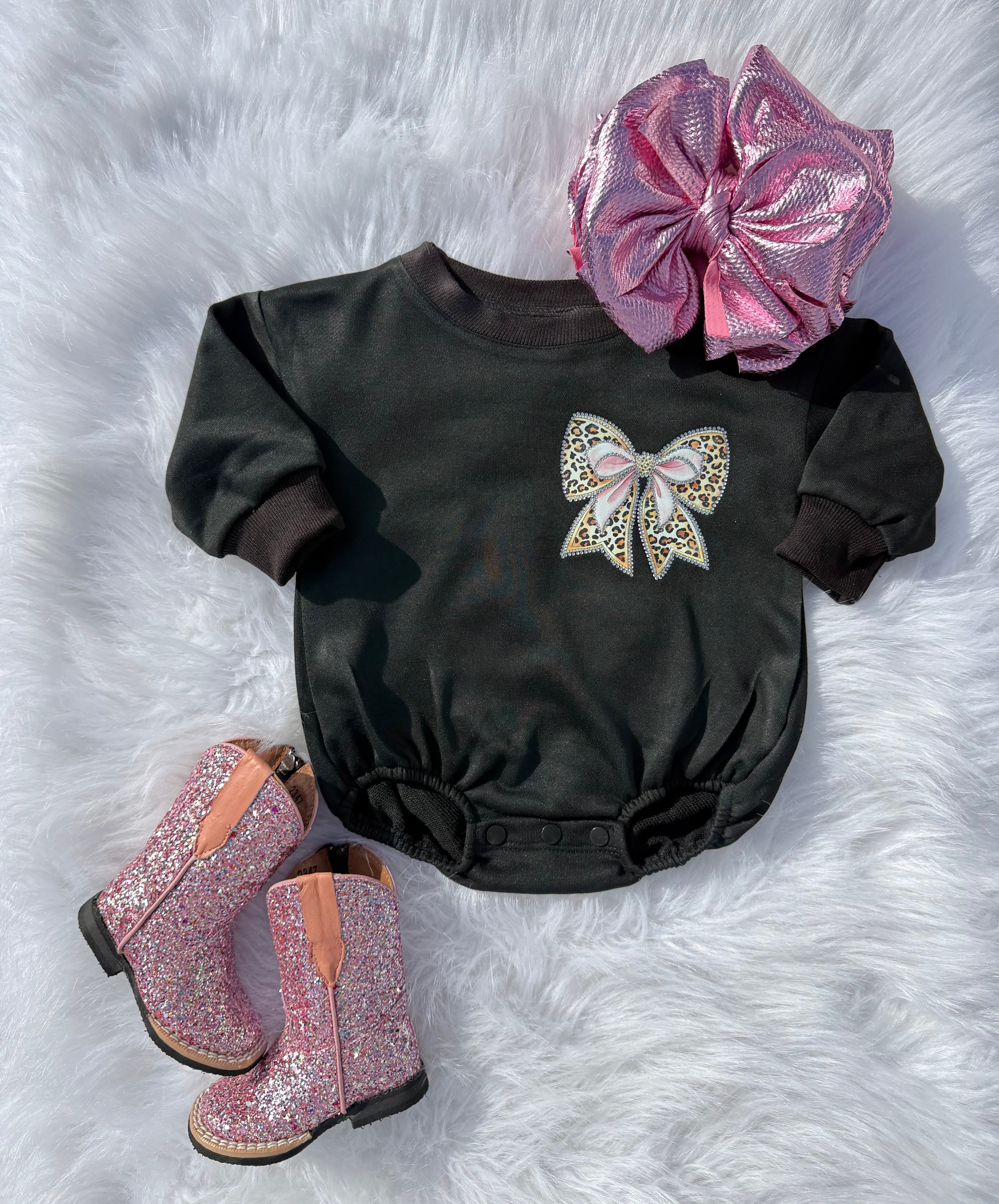 Cheetah Bow Bubble Romper