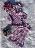 Pink Checkered Ruffled Set
