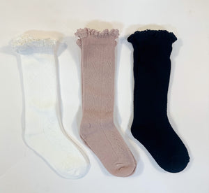 Knee High Knit Lace Girl Socks