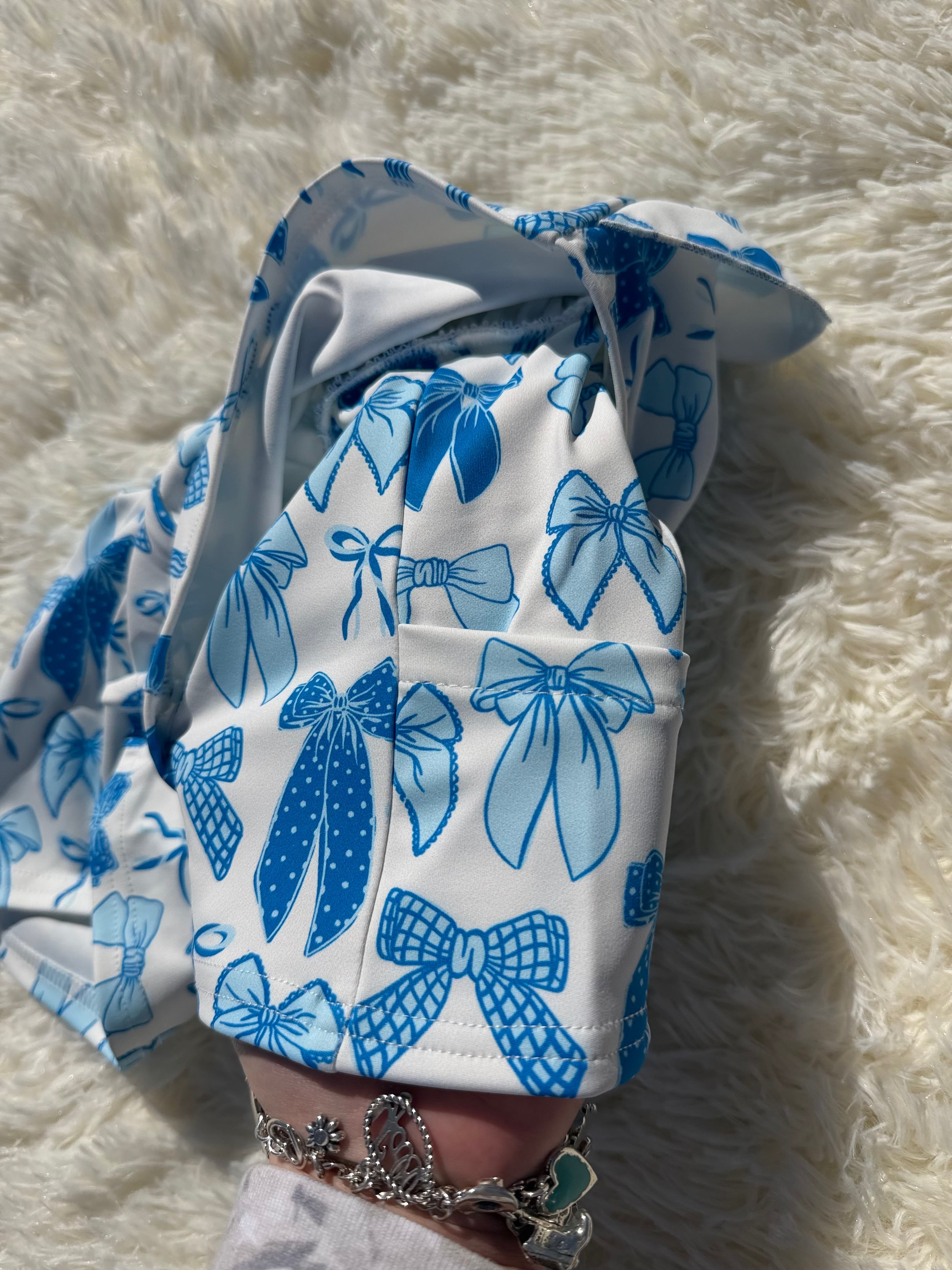 Blue Tide Bows Yoga Short Set