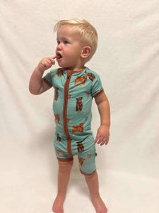 Teal Cow Bamboo Shortie Romper