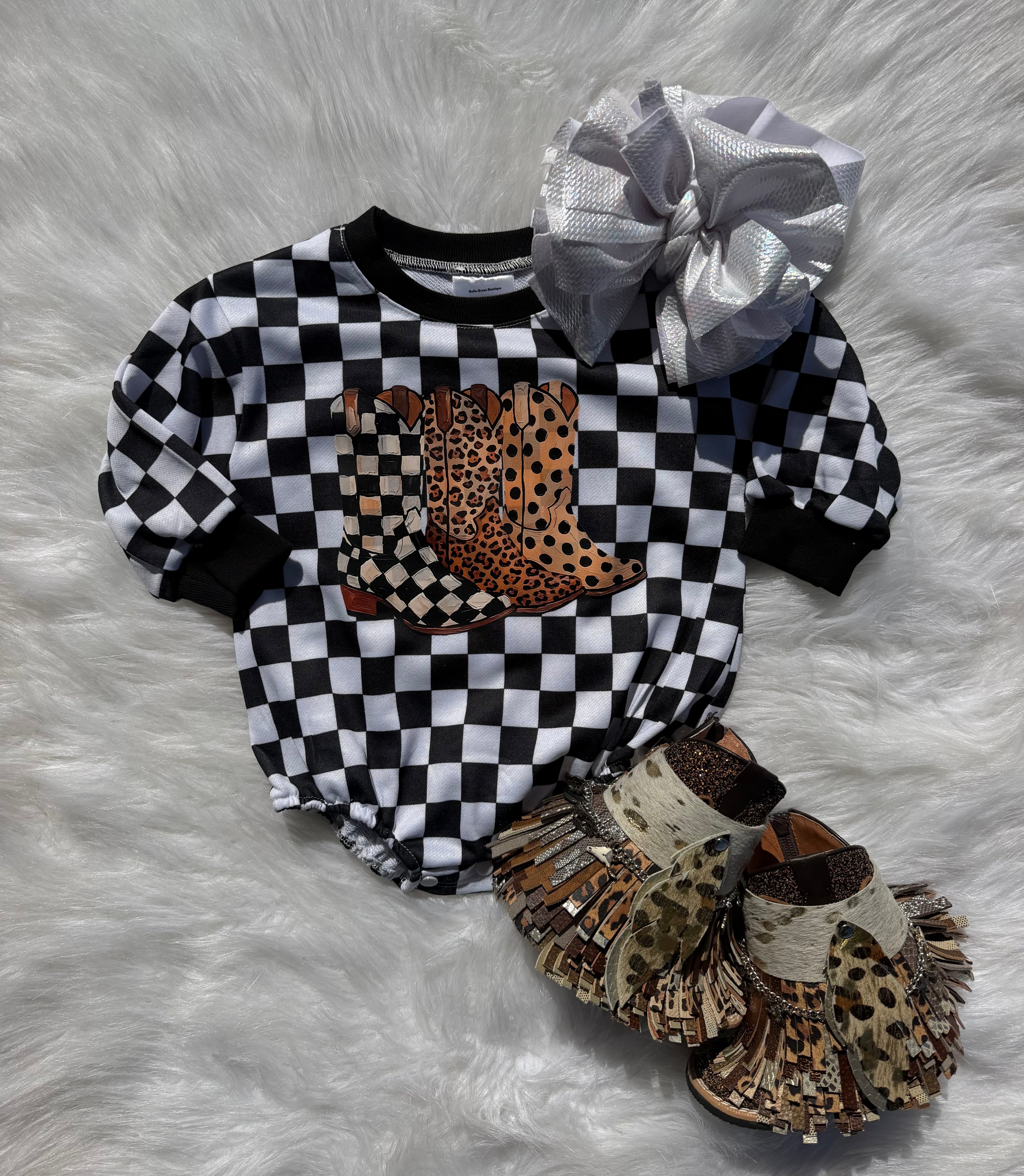 Checkered Cowgirl Bubble Romper