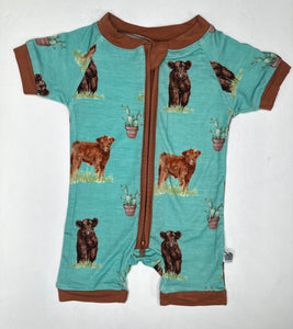 Teal Cow Bamboo Shortie Romper