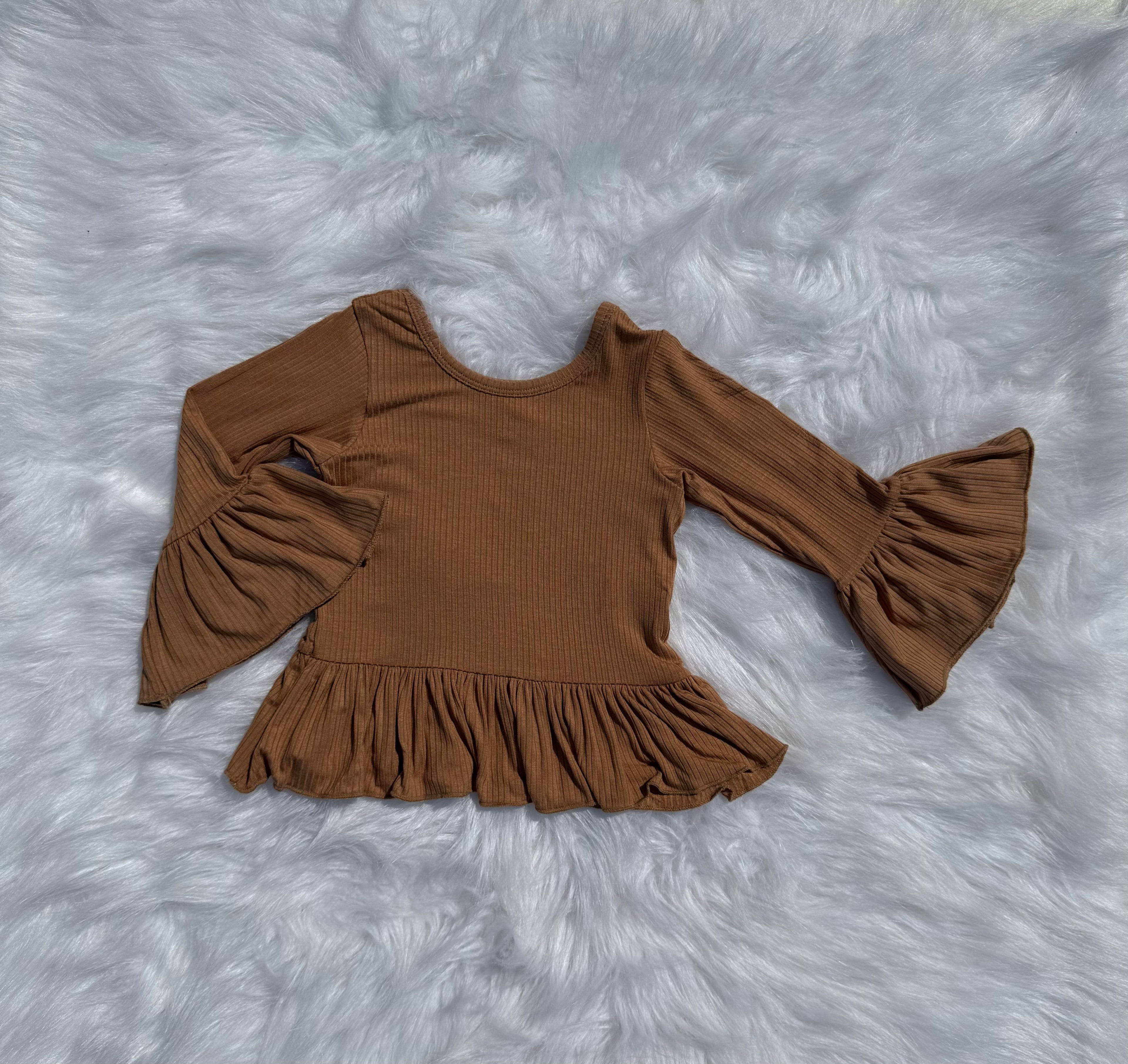 Newborn Coffee Ruffled Sleeve Top (FINAL SALE)