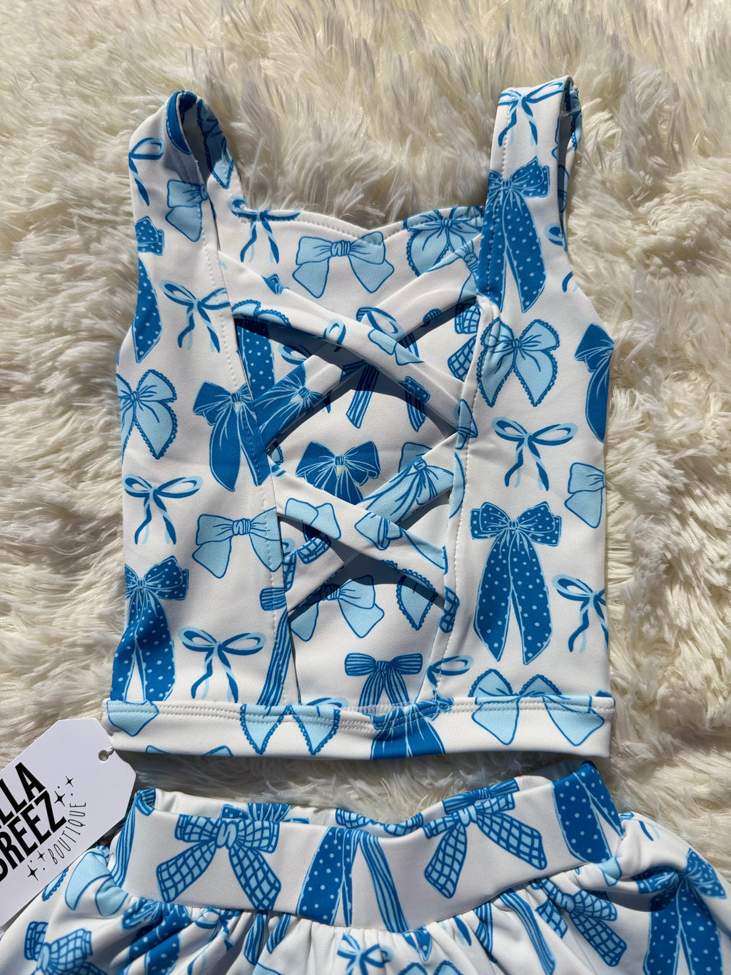 Blue Tide Bows Yoga Short Set