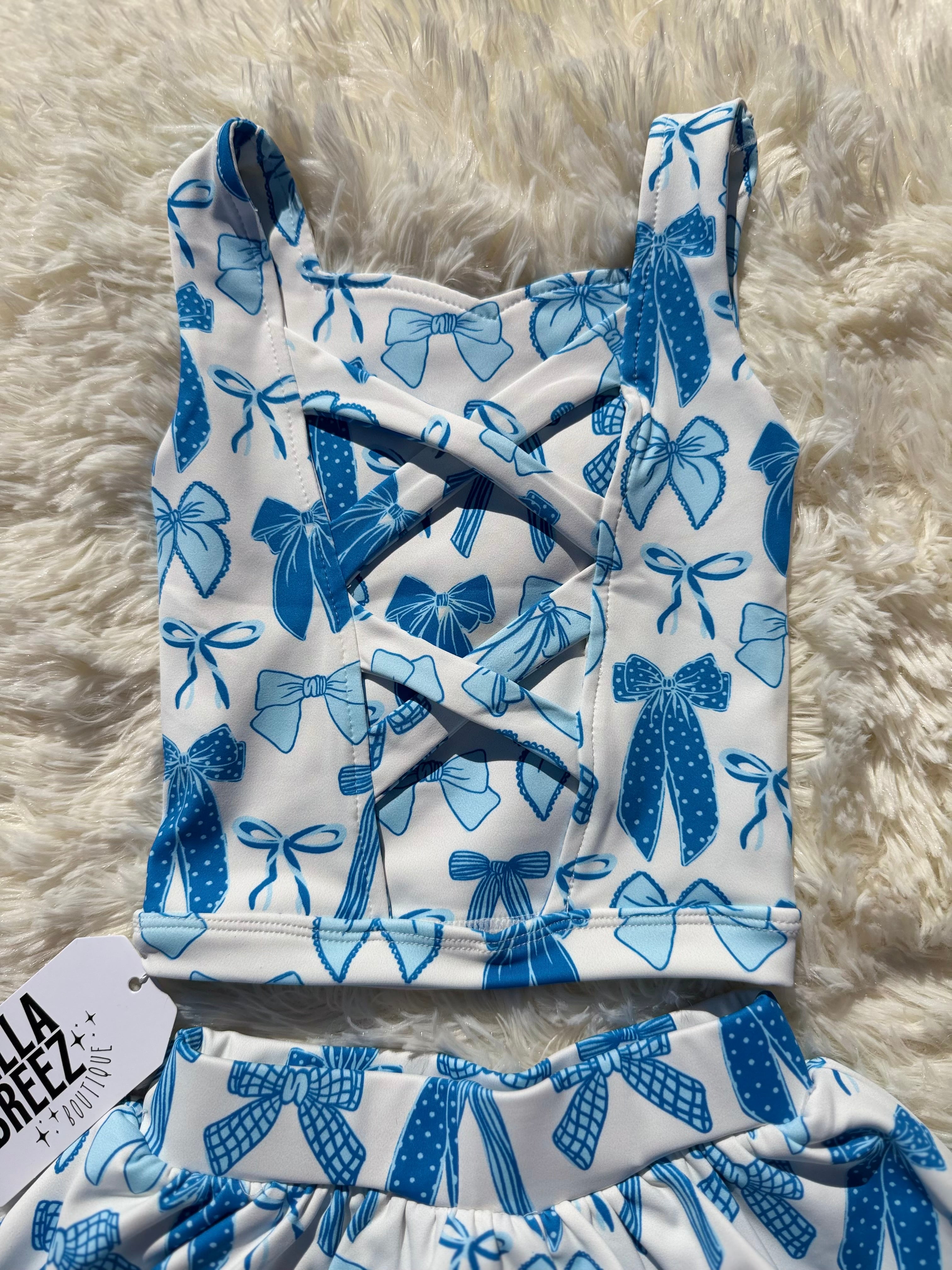 Blue Tide Bows Yoga Short Set