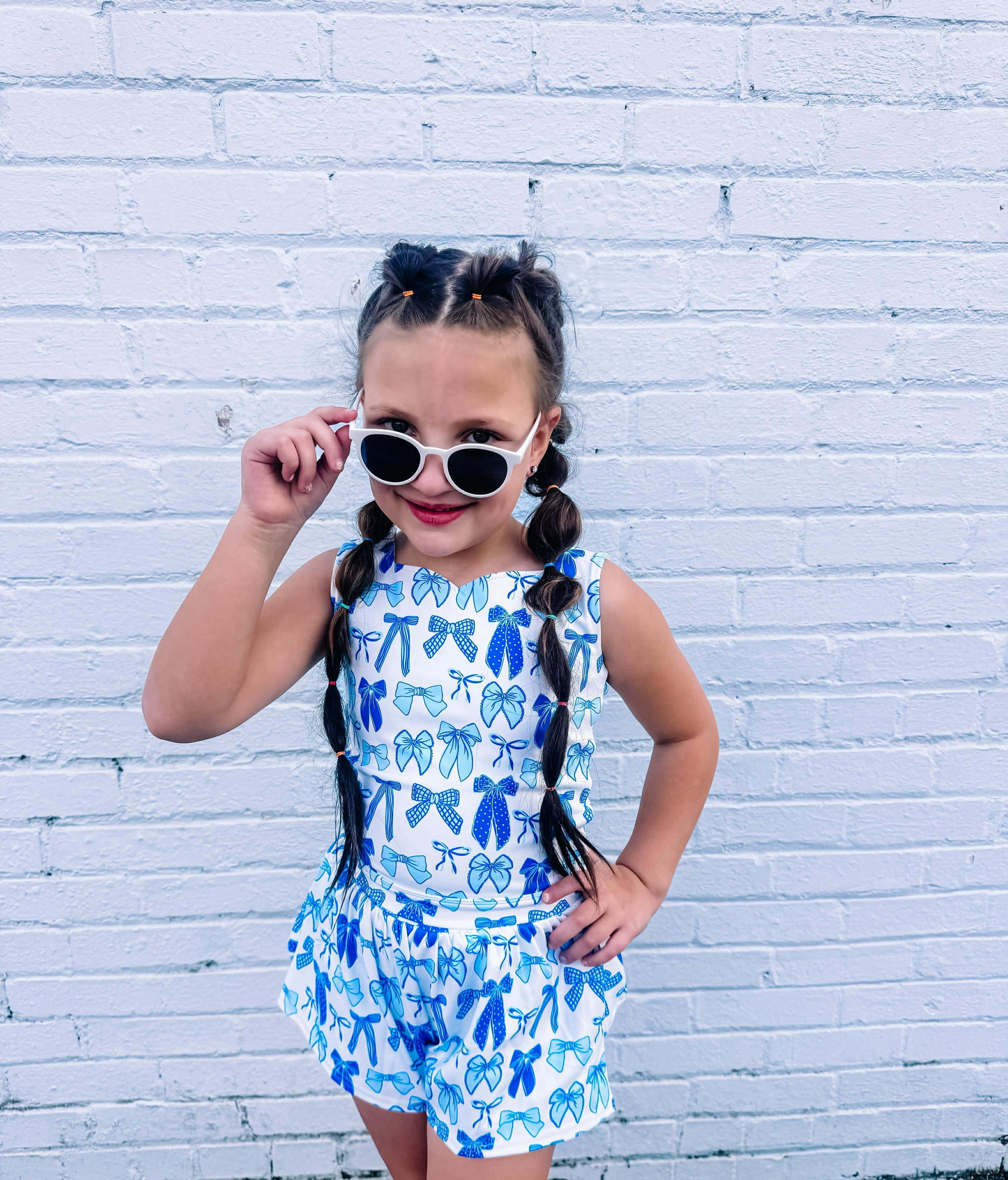 Blue Tide Bows Yoga Short Set