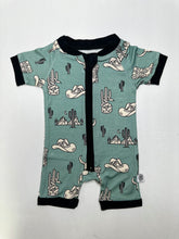 Load image into Gallery viewer, Teal Wild West Bamboo Shortie Romper
