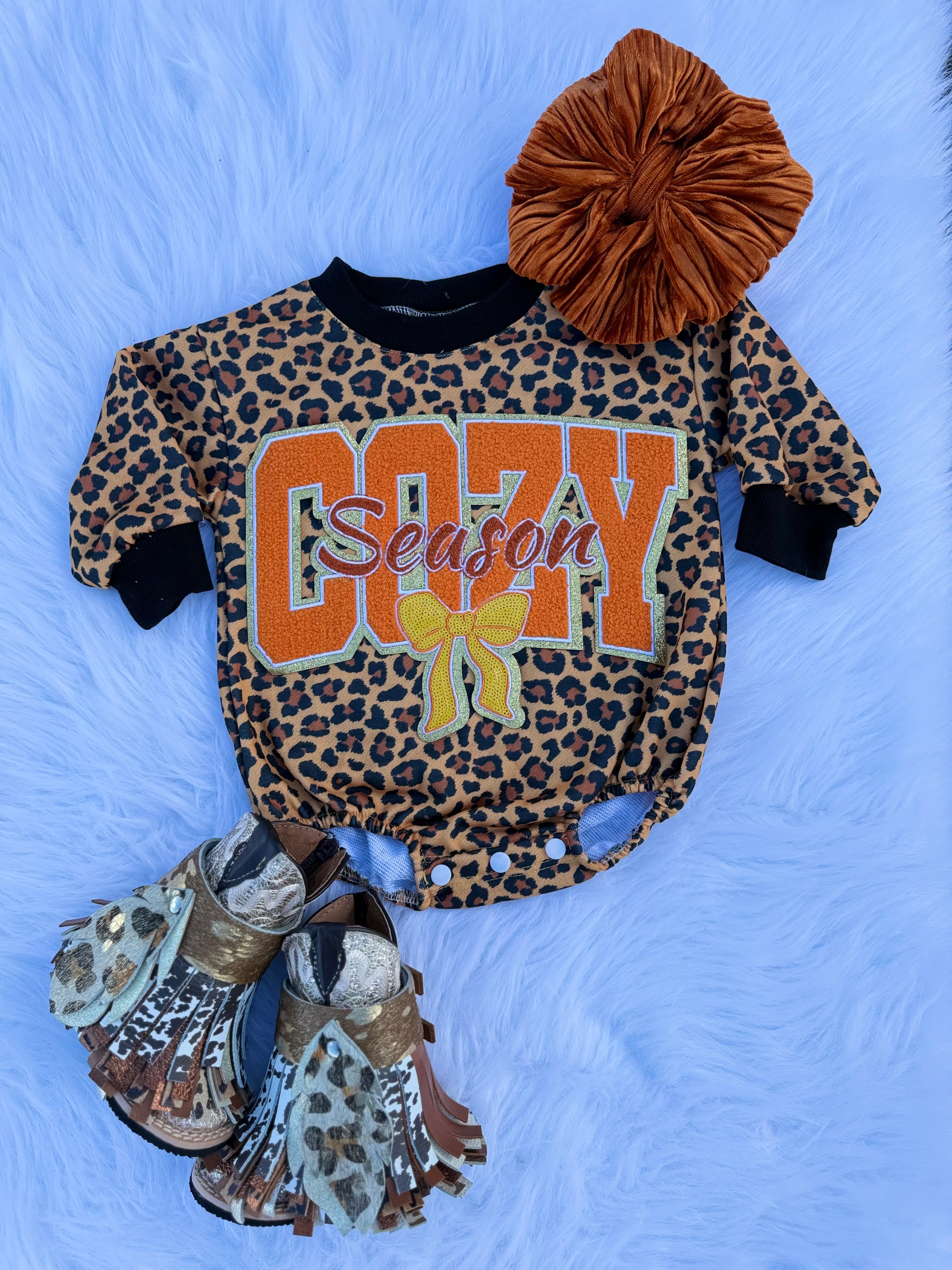 Cheetah Cozy Season Bubble Romper