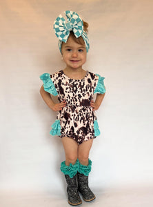 Cow Print With Mint Ruffles Romper