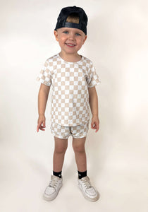 Tan Checkered Short Set