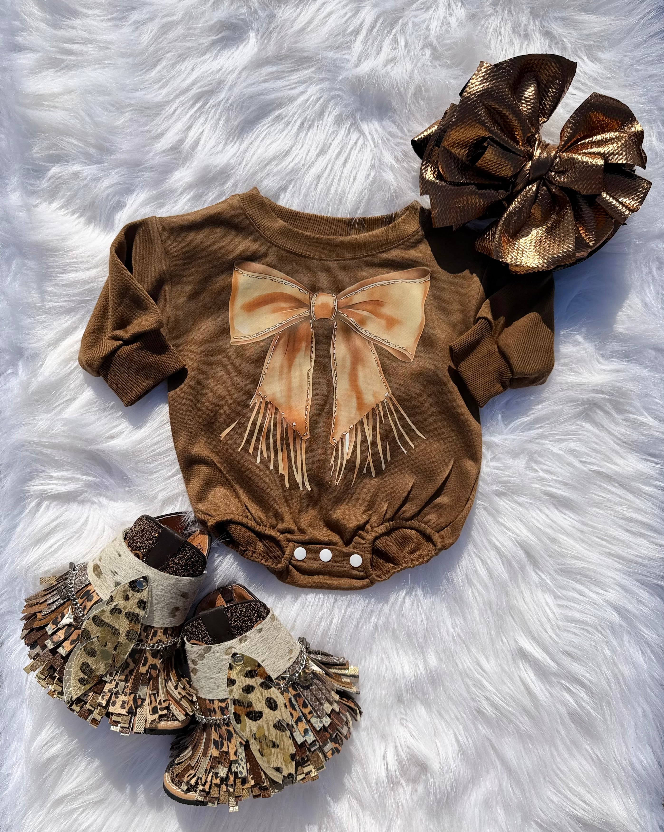 Brown Bow Bubble Romper