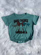 Load image into Gallery viewer, Bows Before Cowboys bubble romper

