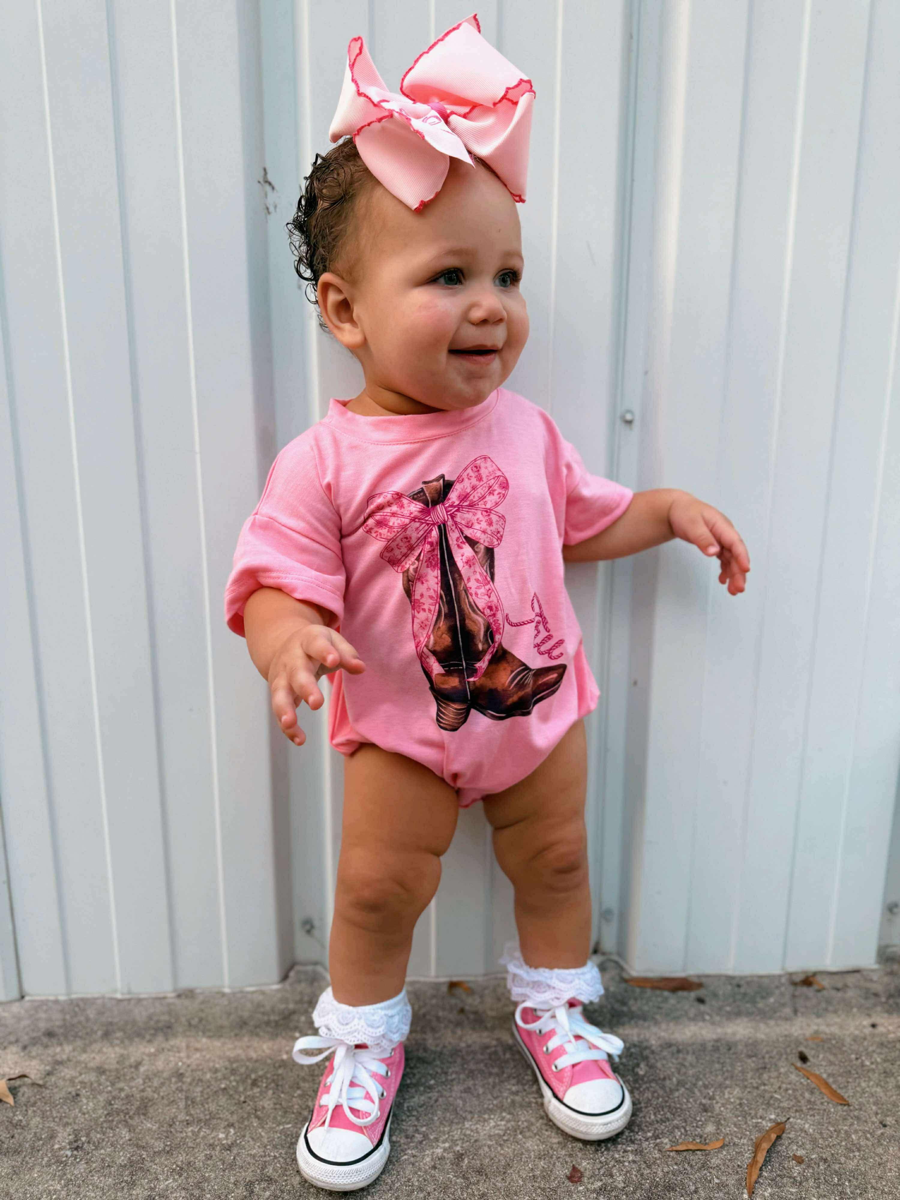 Pink Toile Name Bubble Romper