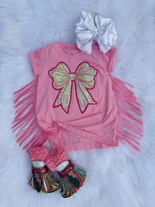 Pink Bow Sequin T-Shirt Dress