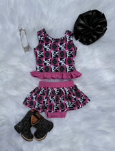Load image into Gallery viewer, Pink Aztec &amp; Cow Checkered Skirted Ruffle Set
