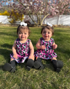 Pink Aztec & Cow Checkered Skirted Ruffle Set
