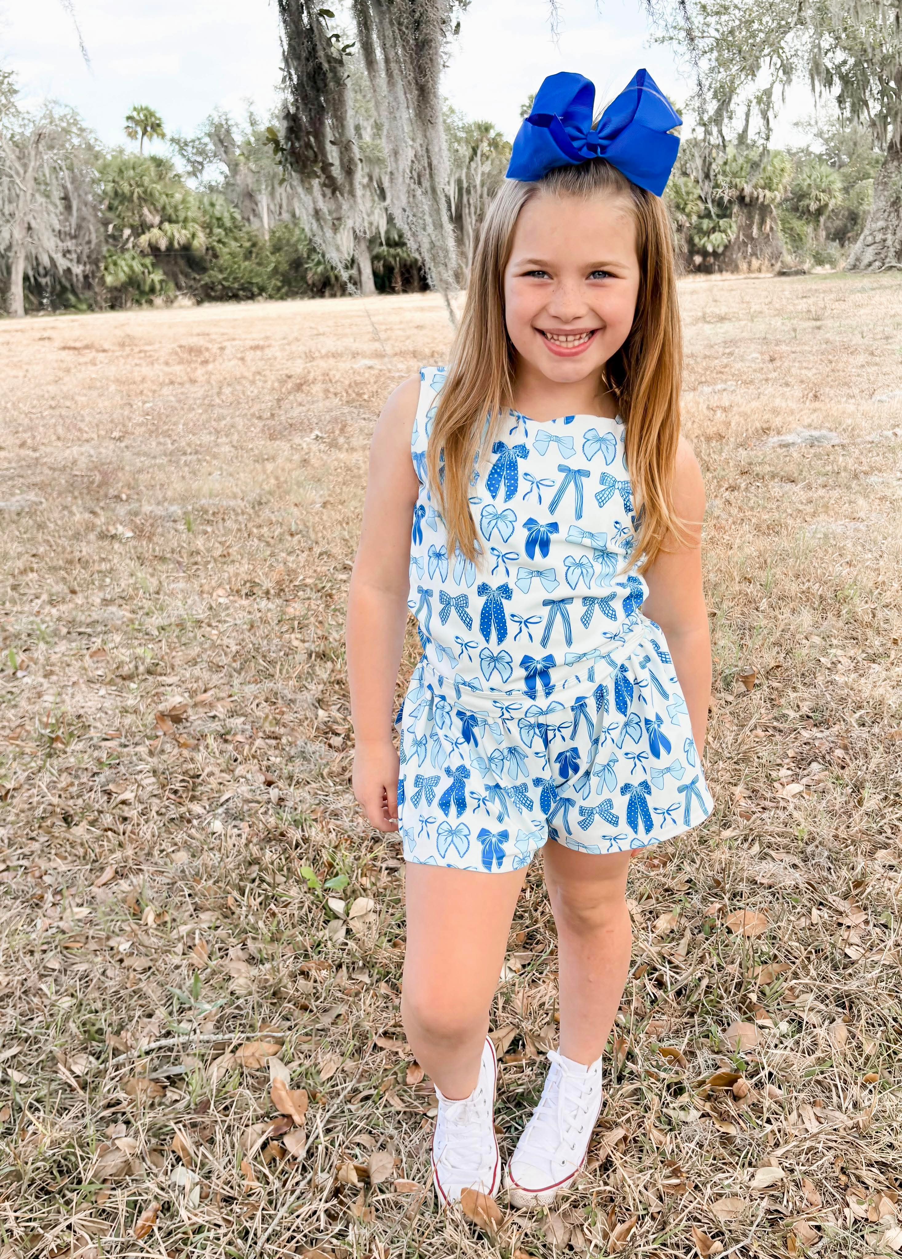 Blue Tide Bows Yoga Short Set