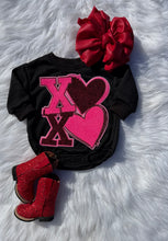 Load image into Gallery viewer, Black Valentines Day Patch Bubble Rompers
