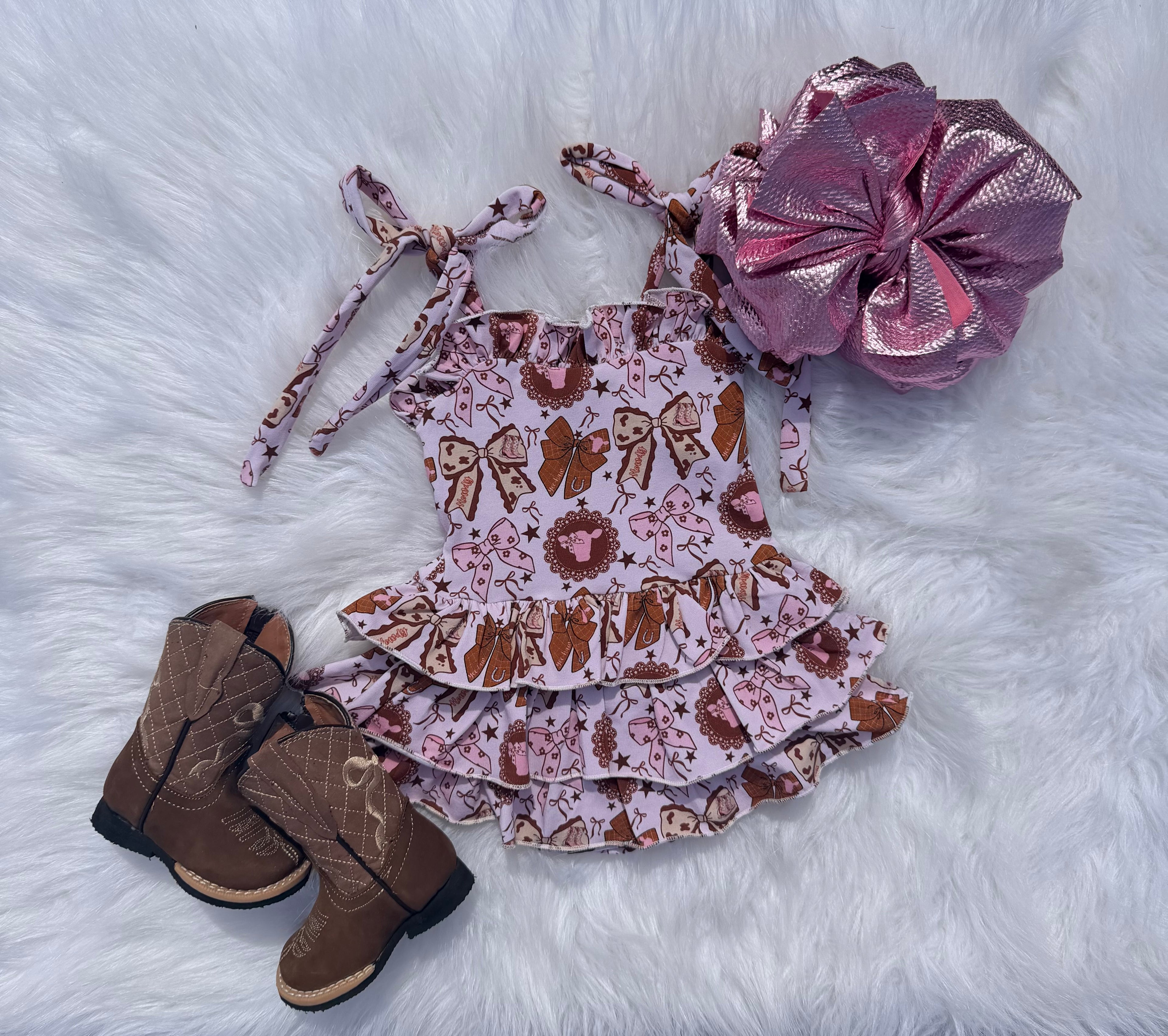 Pink cows ruffle romper