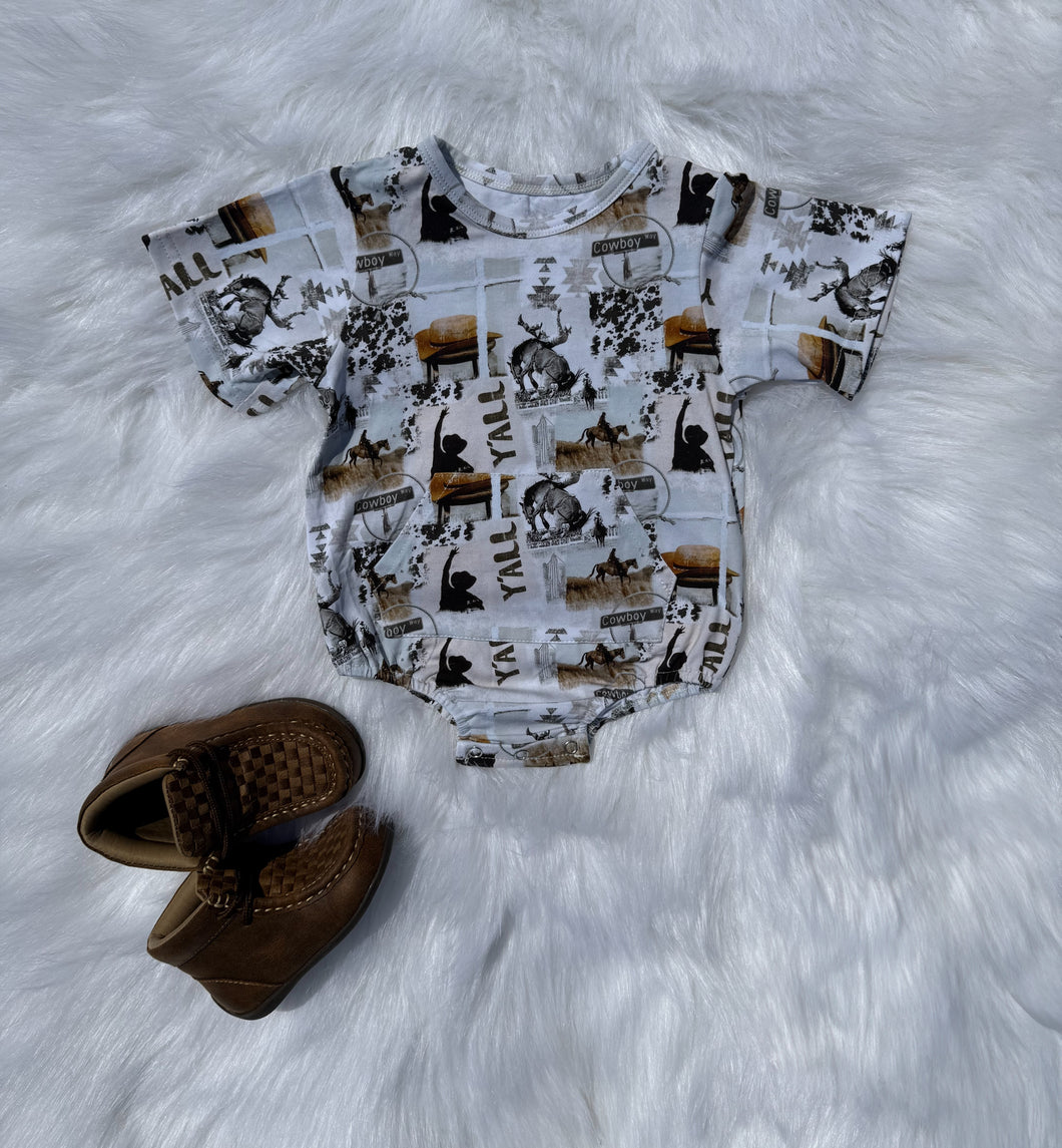 Cowboy Collage Bubble Romper