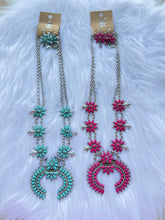 Load image into Gallery viewer, Squash blossom necklace and earring set
