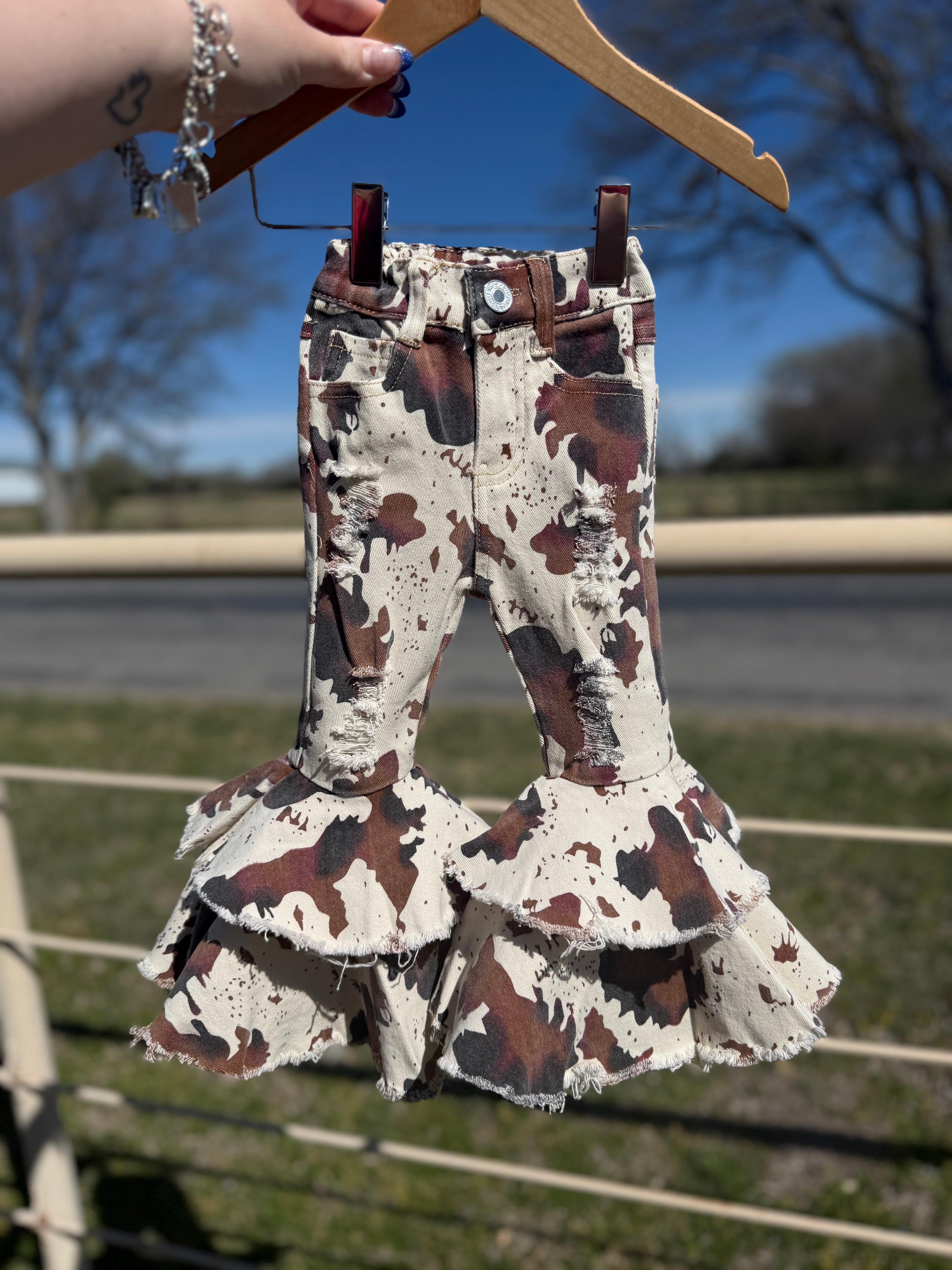 Cow Print Double Bell Bottom Jeans