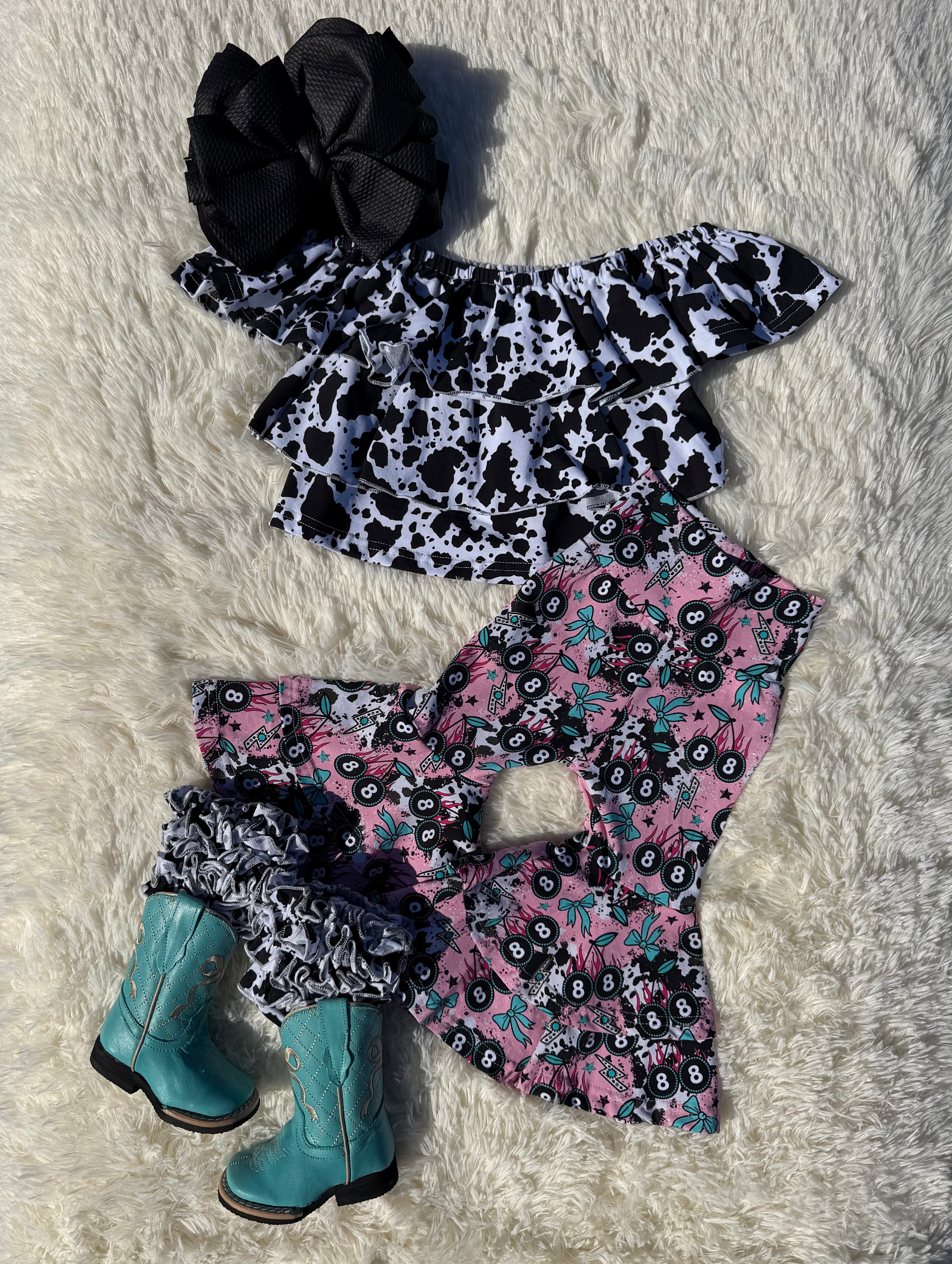 Cow print ruffle top