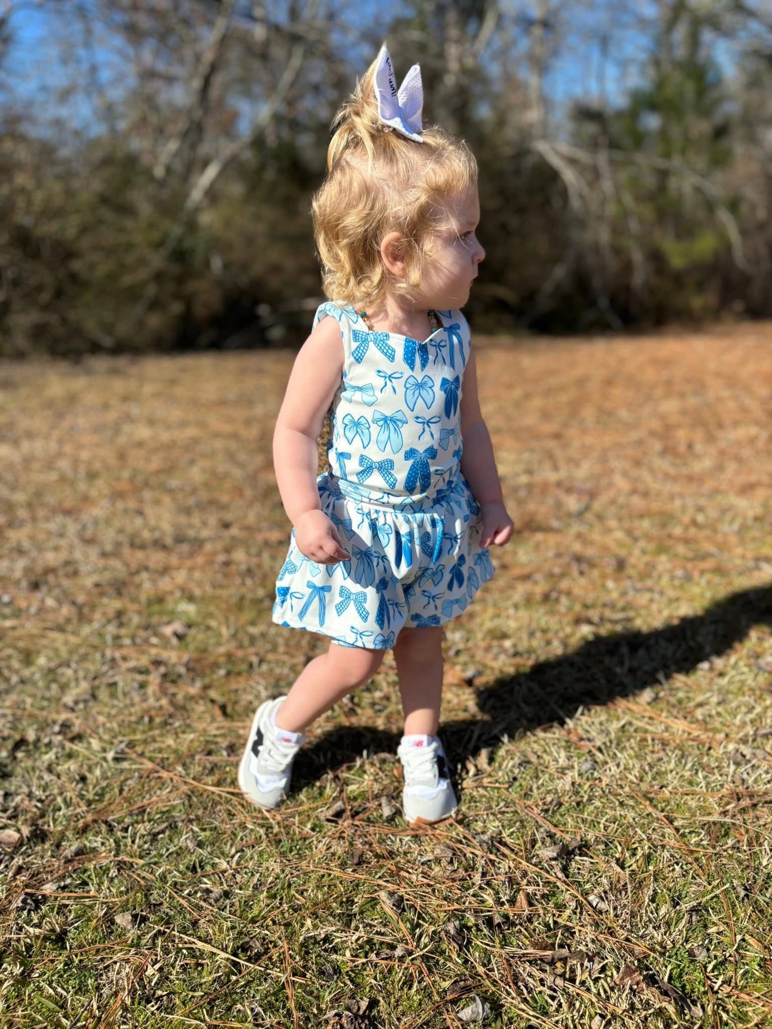 Blue Tide Bows Yoga Short Set