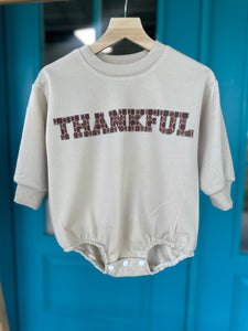 Long Sleeve Thankful With Smiles Oversized Romper - tan (FINAL SALE)