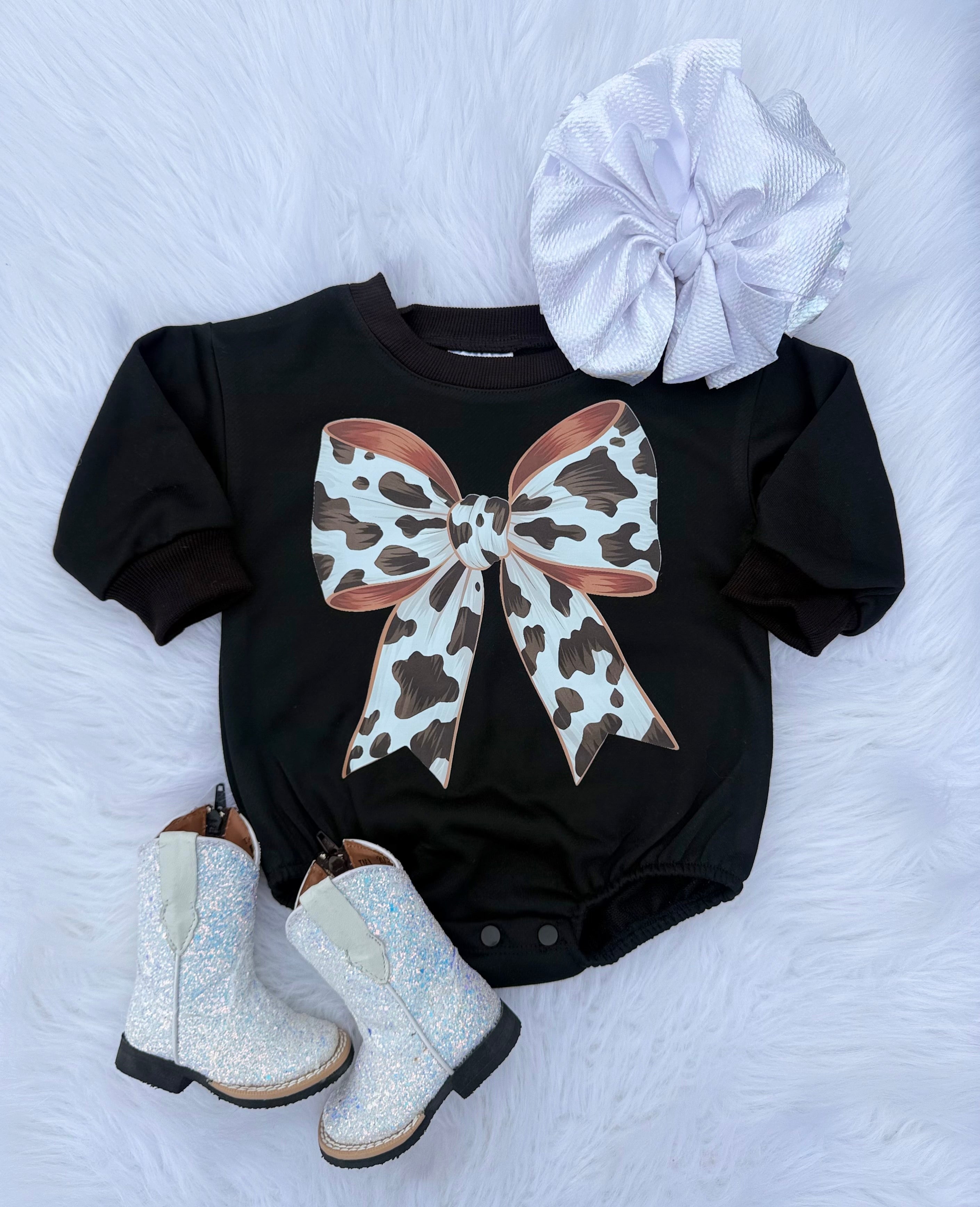 Cow Print Bow Bubble Romper