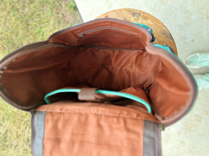 Teal Acid Wash Cowhide Diaper Backpack