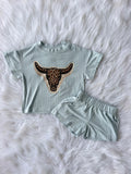 Blue Cheetah Steerhead short set
