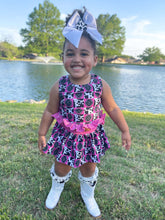 Load image into Gallery viewer, Pink Aztec &amp; Cow Checkered Skirted Ruffle Set
