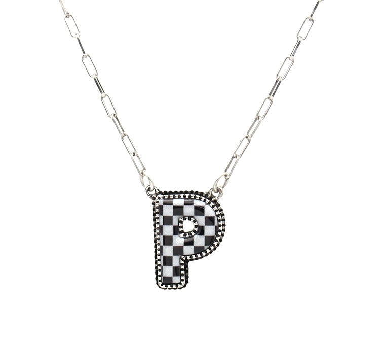 Checkered Initial necklace (FINAL SALE)