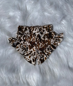Brown cow print shorties