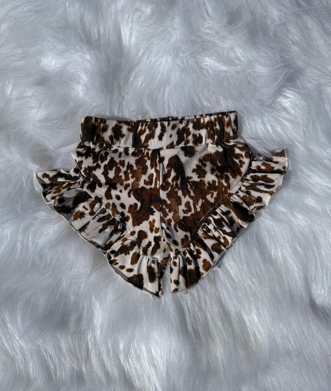 Brown cow print shorties