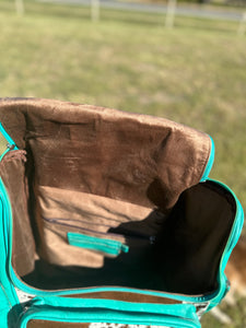 Teal Genuine Cowhide Diaper Backpack