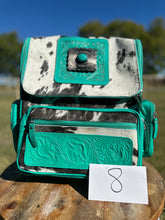 Load image into Gallery viewer, Teal Genuine Cowhide Diaper Backpack
