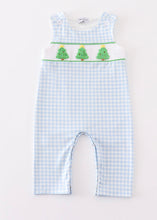 Load image into Gallery viewer, 2T Blue Christmas Smocked JonJon Romper (FINAL SALE)
