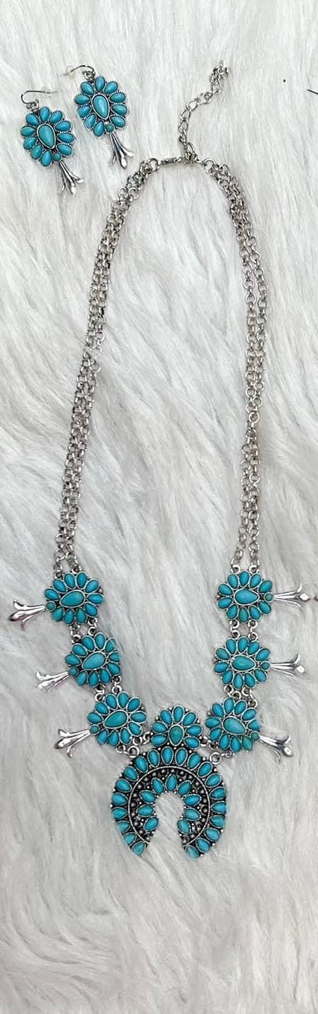 Turquoise Squash Blossom & Earring Set