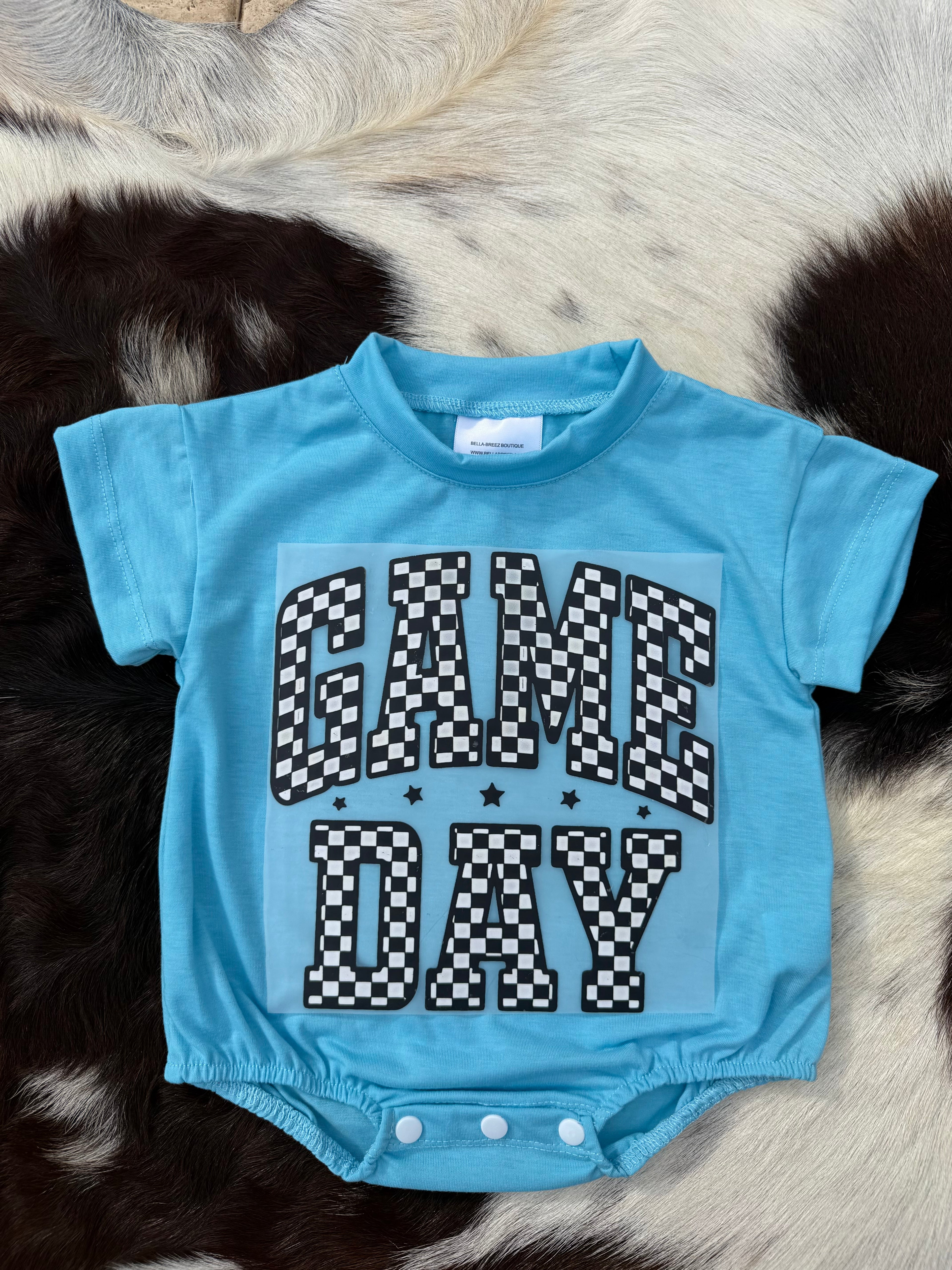 Checkered game day bubble romper (10 color options)